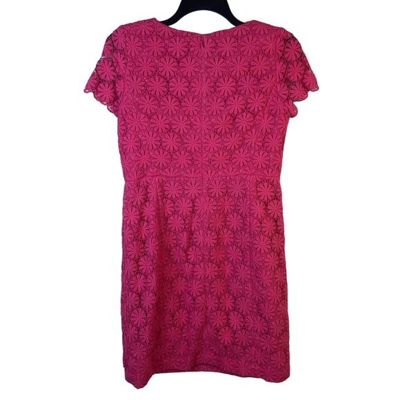 Talbots Size 10 Petite Larosa Pink Lace Crochet Sheath Dress 60's Style Chic - Picture 4 of 12